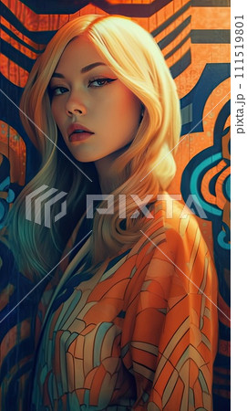 AI-generated content. asian woman with long blond hair 111519801
