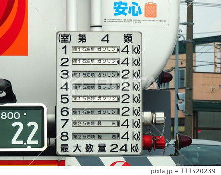 タンクローリーの危険物積載物表示 タンクローリーの危険物積載物表示 111520239