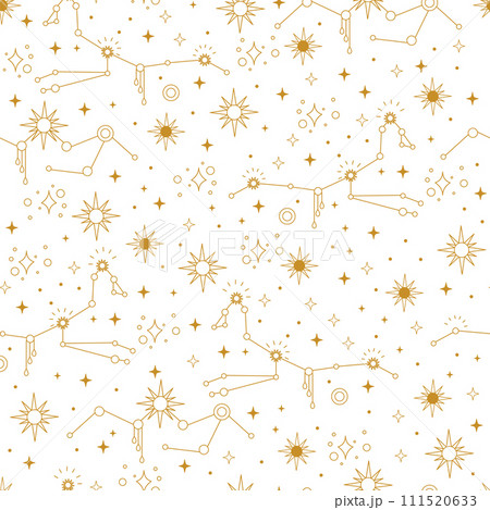 Golden star constellations seamless pattern Golden star constellations seamless pattern 111520633