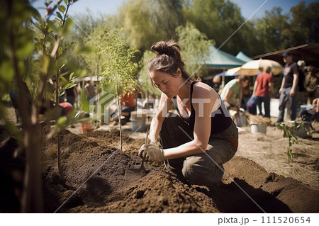 Gardening on a community farm. Eco garden 111520654