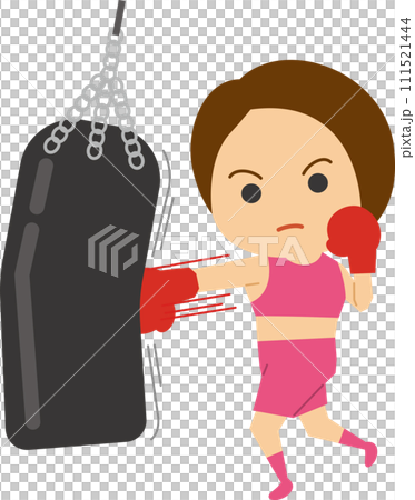 サンドバッグを打つ女性のイメージイラスト サンドバッグを打つ女性のイメージイラスト 111521444