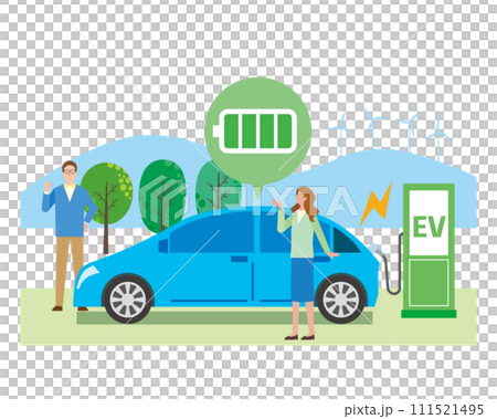 電動車和男人和女人的插圖 電動車和男人和女人的插圖 111521495