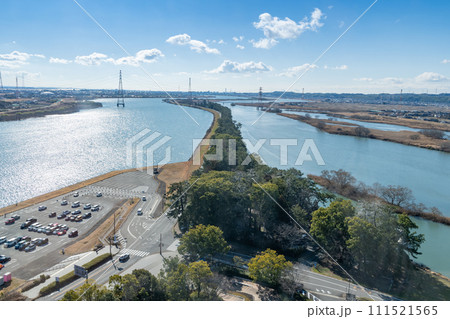 木曽三川の千本松原の眺望・岐阜県海津市 111521565