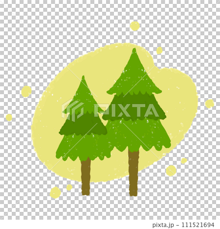 手描きの杉の木と飛び交う花粉 手描きの杉の木と飛び交う花粉 111521694