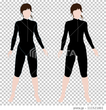 一個不露面的全身插圖，描繪了一個以正常風格期待未來的女人。有和沒有輪廓線的一組。 03 潛水衣。 111521801