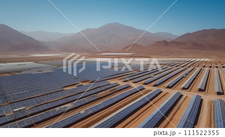 Solar panels array in arid desert landscape Solar panels array in arid desert landscape 111522355