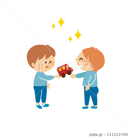 おもちゃの貸し借りをする子供達　かわいいイラスト素材 111522740