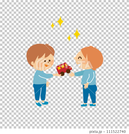 おもちゃの貸し借りをする子供達　かわいいイラスト素材 111522740