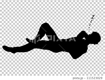 一個男人背著自己的手臂枕頭打盹的剪影全身側向的插圖 111523029