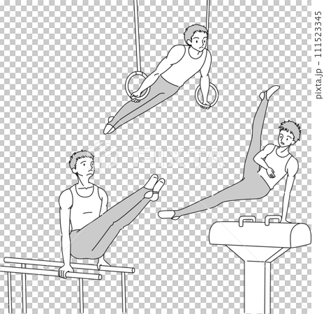 Monochrome line drawing set of male gymnasts 111523345