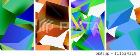 Flying 3d shapes, cubes and other geometric elements background design for wallpaper, business card, cover, poster, banner, brochure, header, website 111524319