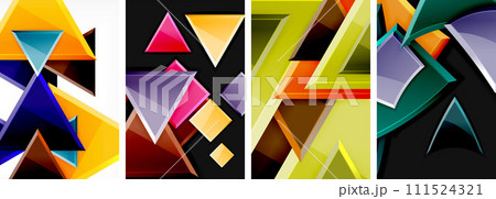Glossy triangles geometric poster set for wallpaper, business card, cover, poster, banner, brochure, header, website 111524321