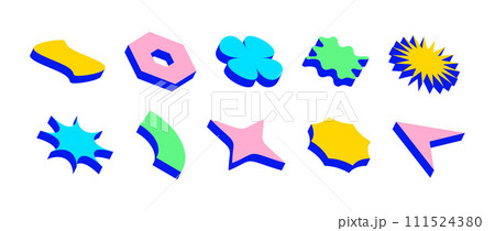 Colorful isometric shape set. Bright volumetric geometric object collection. Retro color brutalist form pack. Vintage abstract elements for poster, cover, banner. Bauhaus or Memphis style pack. Vector Colorful isometric shape set. Bright volumetric geometric object collection. Retro color brutalist form pack. Vintage abstract elements for poster, cover, banner. Bauhaus or Memphis style pack. Vector 111524380