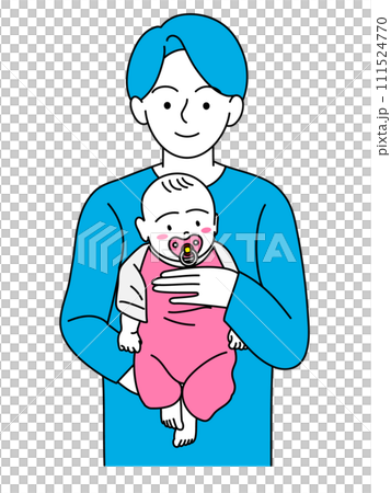 爸爸抱著一個嘴裡含著奶嘴的嬰兒 111524770