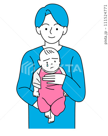 ぐずる赤ちゃんをあやすパパ 111524771