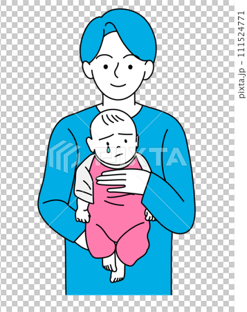 ぐずる赤ちゃんをあやすパパ 111524771