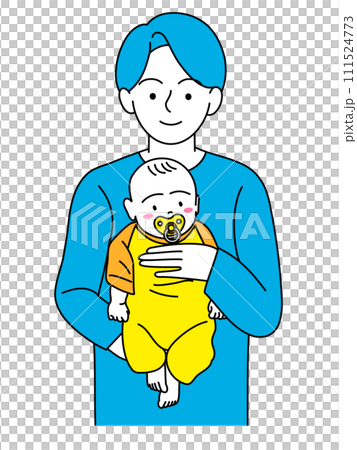 Dad holding a baby with a pacifier in his mouth Dad holding a baby with a pacifier in his mouth 111524773