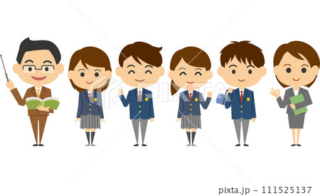 学生服を着た高校生と教師のイメージイラスト 111525137