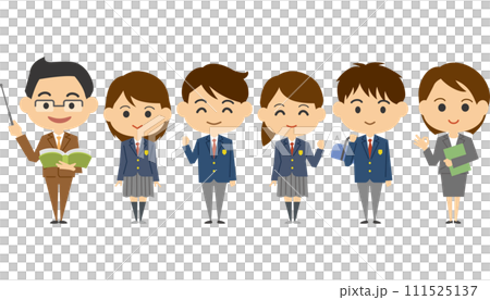 学生服を着た高校生と教師のイメージイラスト 111525137