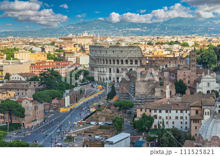 Rome Italy, high angle view city skyline at Roman Forum and Rome Colosseum 111525821