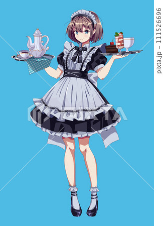 Complaisant girl with trays from maid cafe color vector character 111526696