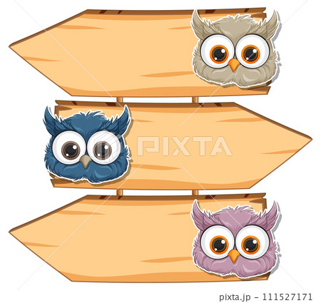 Cute Owls on Directional Wooden Signsのイラスト素材 [111527171] - PIXTA
