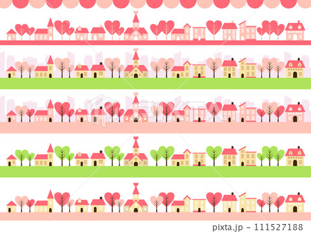 ハート、並木、街並み、セット、かわいい、春、イラスト 111527188