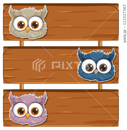 Colorful Owls on Wooden Signs 111527367