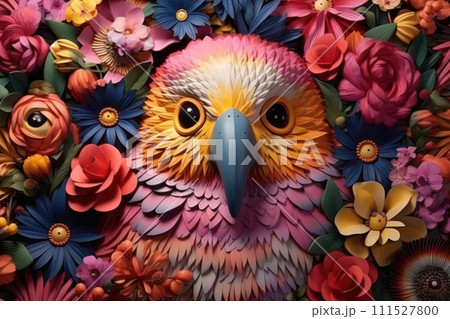 AI-generated content. Colorful Jungle Symphony: Birds of Paradise in Vivid Harmony on a Tropical Night 111527800