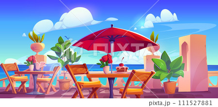 Summer outside cafe on terrace on sea beach 111527881