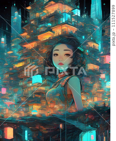 若い女の子が異世界をさまようサイバー空間のスナップショット。 若い女の子が異世界をさまようサイバー空間のスナップショット。 111527899