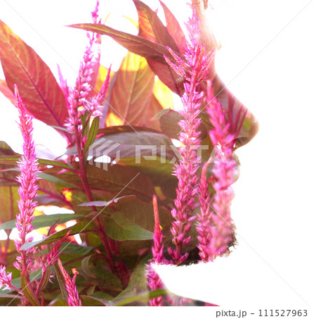 An abstract double exposure man's profile portrait 111527963