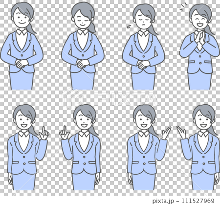 Multiple sets of facial expressions of young women in suits (simple) 111527969