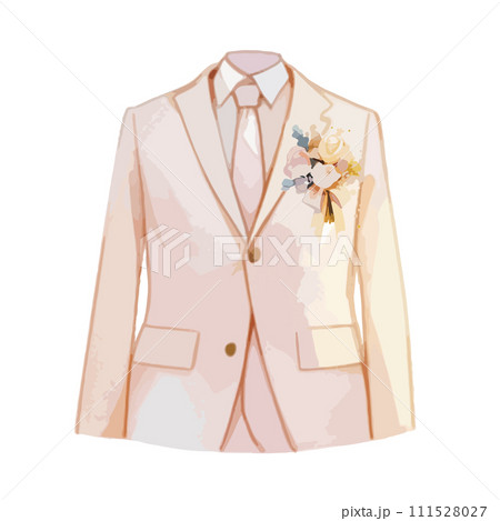 水彩で描いたウェディングタキシードのイラスト 111528027