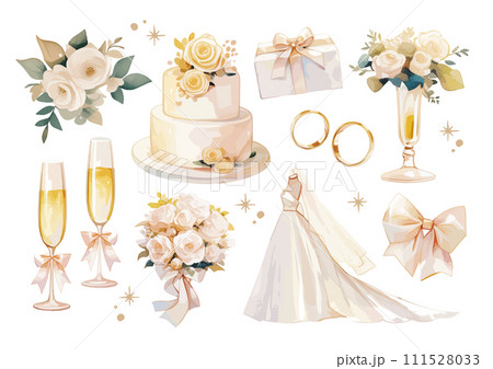 水彩で描いたウェディングのイラスト 111528033