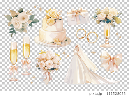 水彩で描いたウェディングのイラスト 111528033