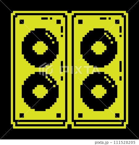 Pixel silhouette icon. Musical speakers for playing music. Disco equipment. Simple black and yellow vector isolated 111528205