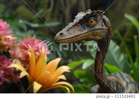 AI-generated content. Dinosaur on the background of forest. 111528401