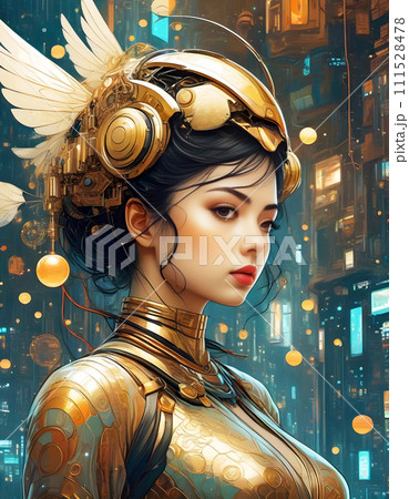 美しい女性アンドロイドの繊細なディテールを施したポートレート。 111528478