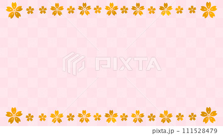 金色の桜のフレーム背景 ピンクの市松模様 16:9 金色の桜のフレーム背景 ピンクの市松模様 16:9 111528479