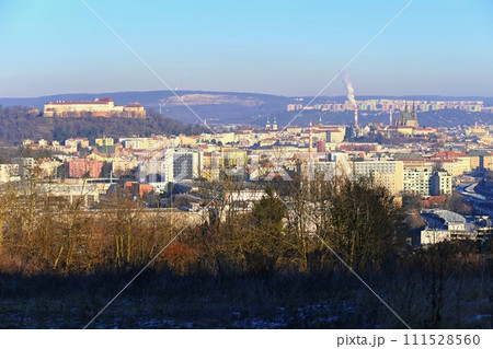 Brno city in the Czech Republic. Europe. Petrov - Cathedral of Saints Peter and Paul and Spilberk castle. Beautiful old architecture and a popular tourist destination. Photography of the city Brno city in the Czech Republic. Europe. Petrov - Cathedral of Saints Peter and Paul and Spilberk castle. Beautiful old architecture and a popular tourist destination. Photography of the city 111528560
