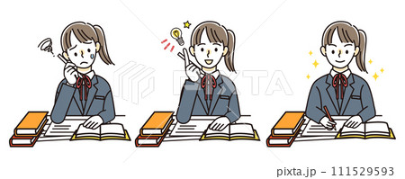 勉強で悩み、閃き、問題が解けた女子学生 111529593