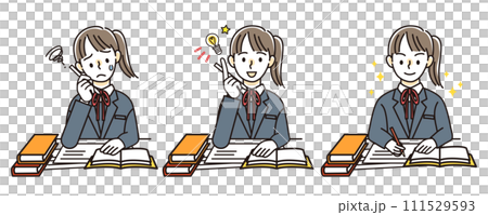 勉強で悩み、閃き、問題が解けた女子学生 111529593