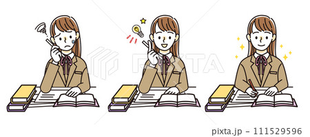 勉強で悩み、閃き、問題が解けた女子学生 111529596