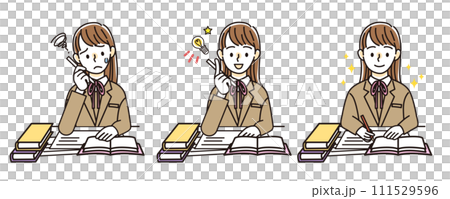 勉強で悩み、閃き、問題が解けた女子学生 111529596