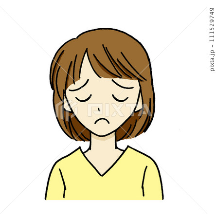 悲しそうな表情の女性のイラスト 111529749