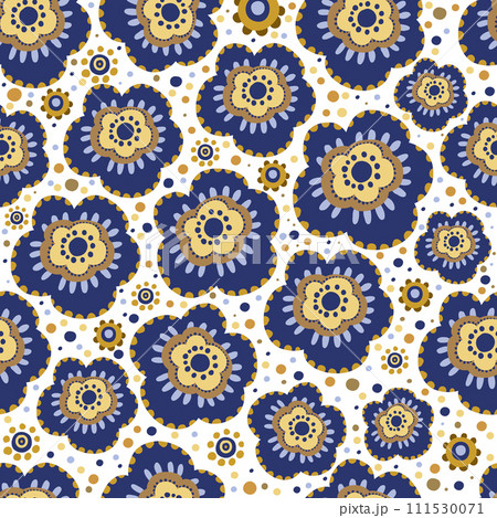 Ditsy liberty style seamless patterns. Set of summer daisy flowers in white and blue. Simple flat modern drawing. Floral texture collection for textile and fashion design. Spring botanical print 111530071