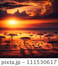 サバンナの夕焼け - 地平線まで広がる色彩の祝宴 111530617
