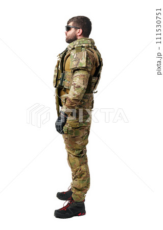 Male soldier in military ammunition isolated on white background Male soldier in military ammunition isolated on white background 111530751