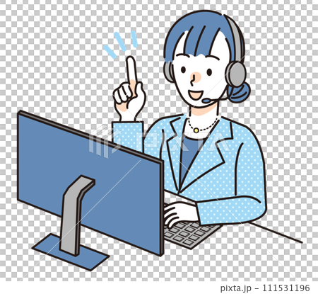 Female office worker giving instructions at computer work Female office worker giving instructions at computer work 111531196